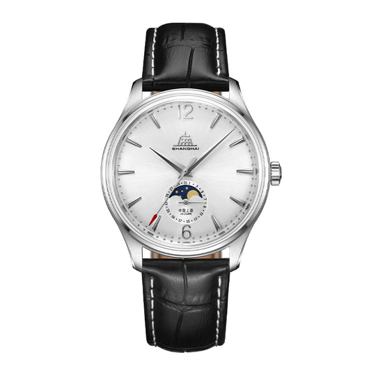 Shanghai Pioneer 39mm Watch - Moonphase  Silver (Special Edition)