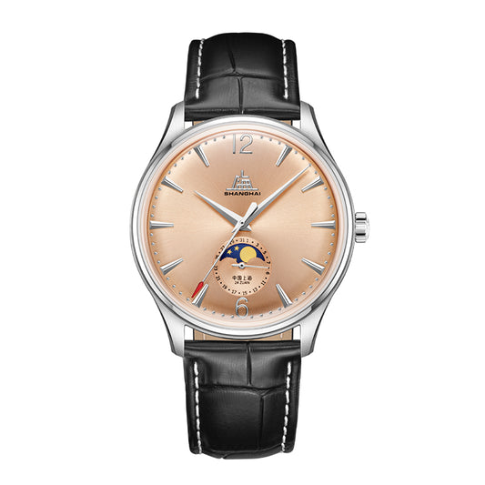 Shanghai Pioneer 39mm Watch - Moonphase  Salmon (Special Edition)
