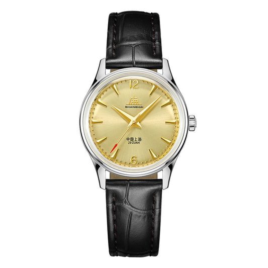 ShanghaiWatches-Shanghai Pioneer 31mm Watch - Black Strap & Golden Dial