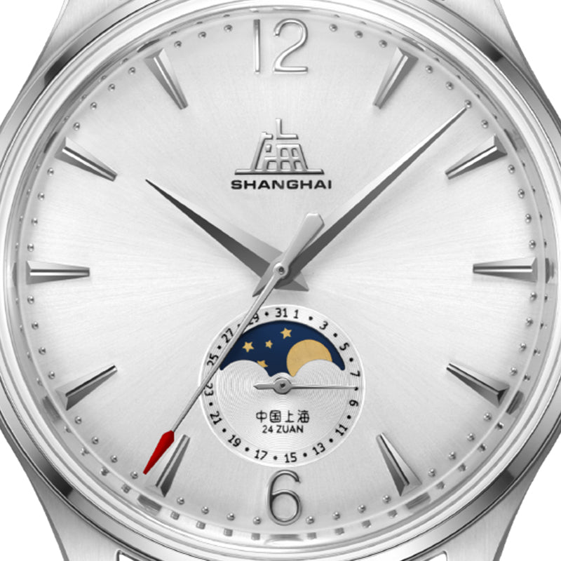 Shanghai Pioneer 39mm Watch - Moonphase  Silver (Special Edition)