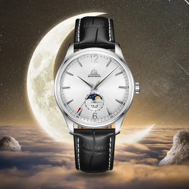 Shanghai Pioneer 39mm Watch - Moonphase  Silver (Special Edition)