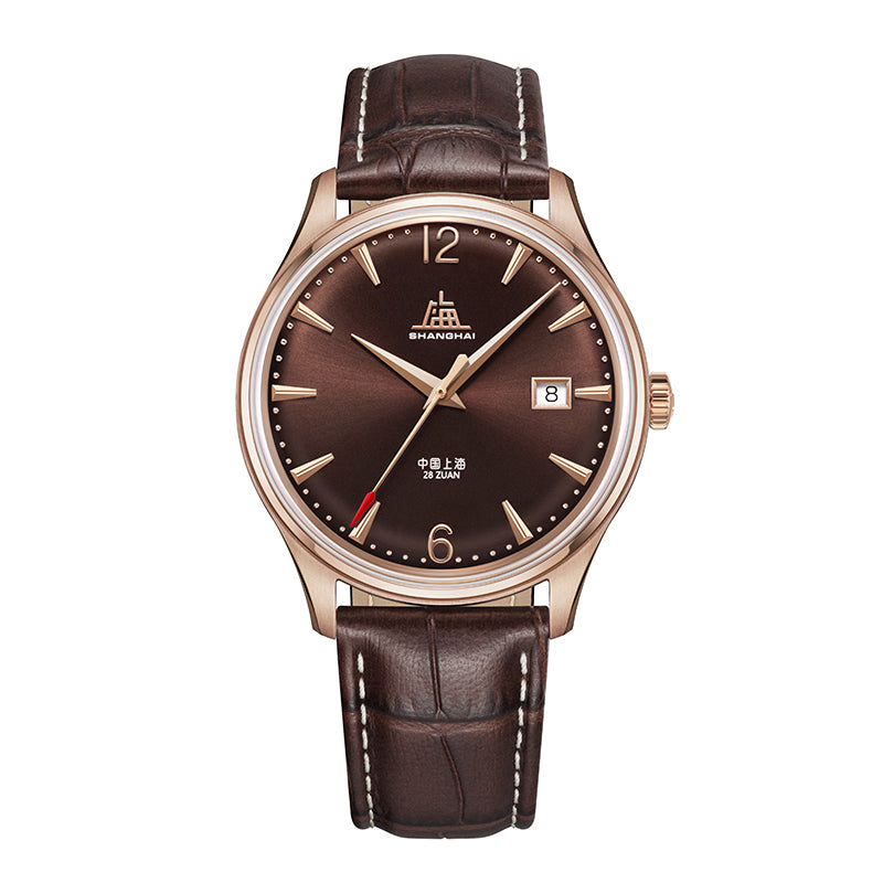 Shanghai Pioneer 39mm Watch - Brown Strap & Brown Dial