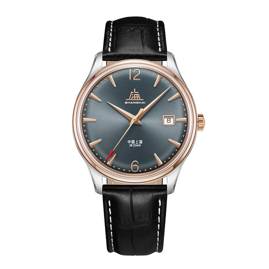 Shanghai Pioneer 39mm Watch - Black Strap & Blue Dial
