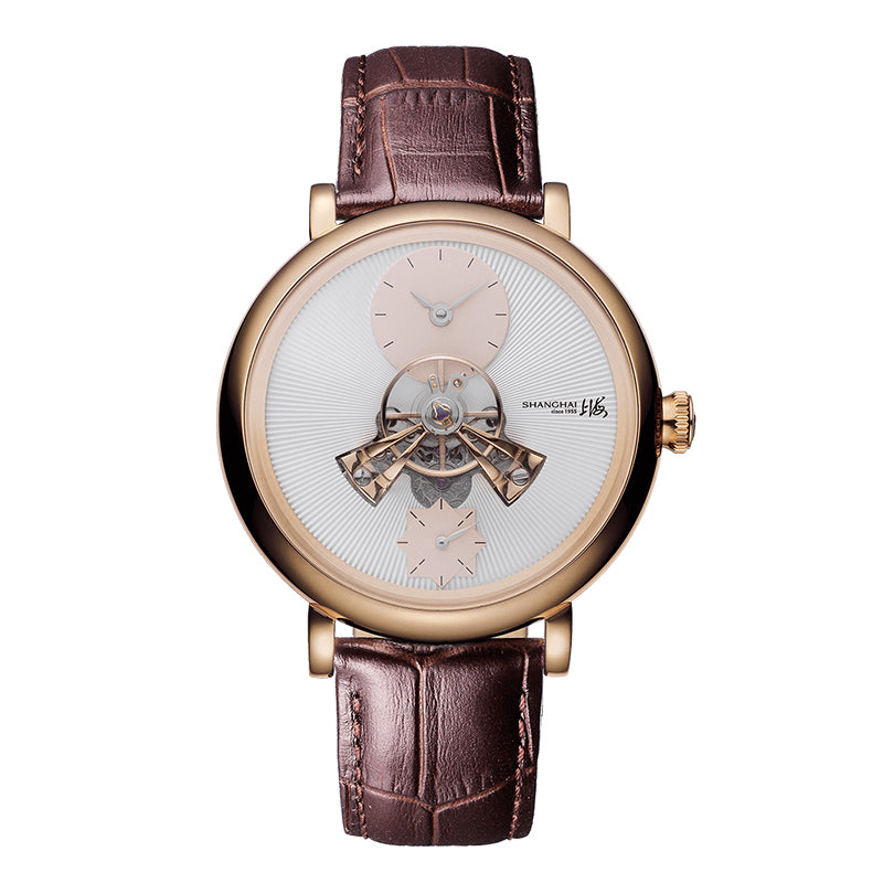 Shanghai Celestial Dome 40mm Watch - White Dial & Brown Stripe