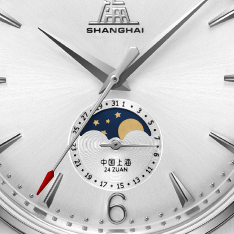 Shanghai Pioneer 39mm Watch - Moonphase  Silver (Special Edition)