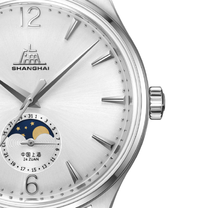 Shanghai Pioneer 39mm Watch - Moonphase  Silver (Special Edition)