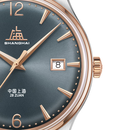 Shanghai Pioneer 39mm Watch - Black Strap & Blue Dial
