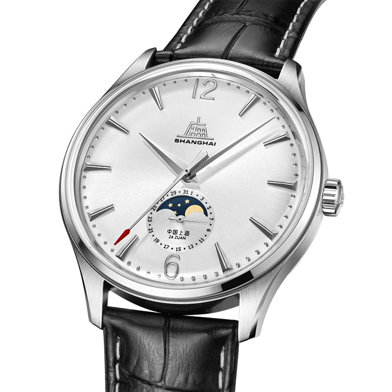 Shanghai Pioneer 39mm Watch - Moonphase  Silver (Special Edition)
