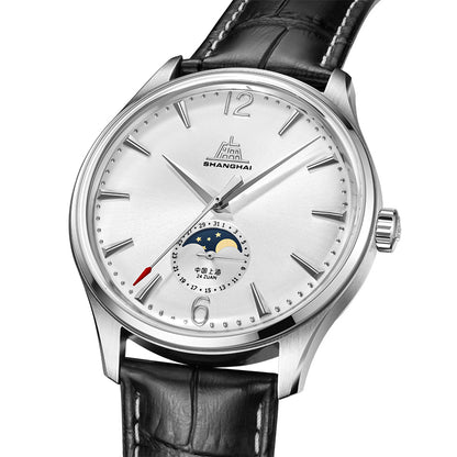 Shanghai Pioneer 39mm Watch - Moonphase  Silver (Special Edition)