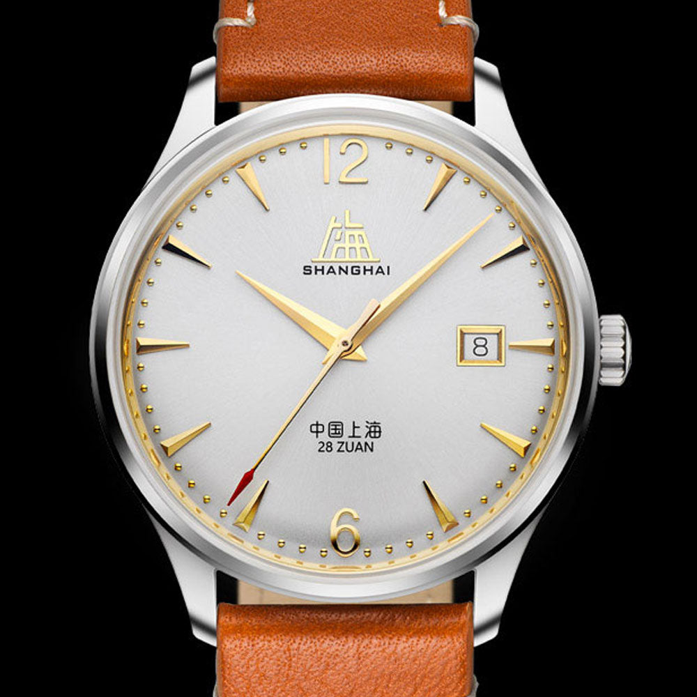 Shanghai Pioneer 39mm Watch - Orange Strap & White Dial