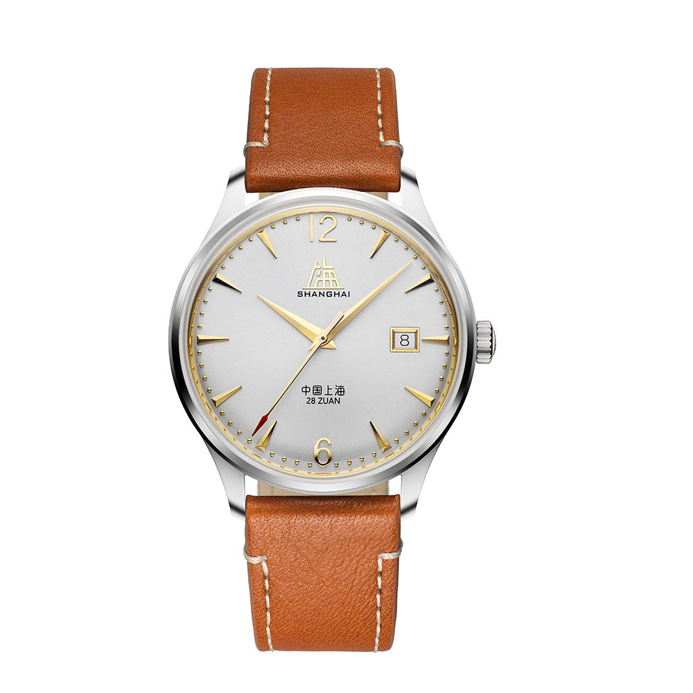 Shanghai Pioneer 39mm Watch - Orange Strap & White Dial